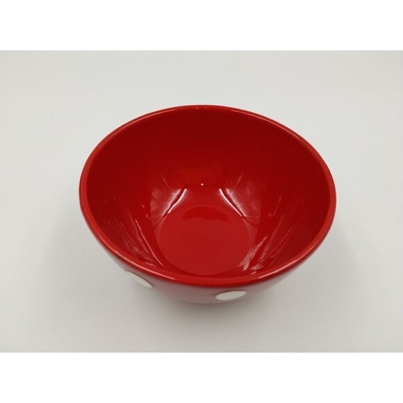 EarthenWare  Small Serving Bowl Red White Polka Dot - Picture 2 of 8